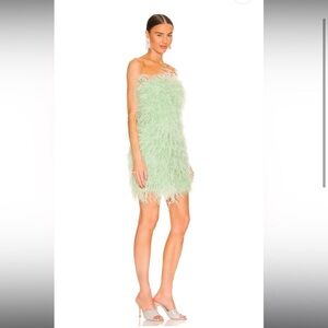LAMARQUE X REVOLVE TRIANA DRESS - SAGE GREEN FEATHER DRESS STRAPLESS SIZE Small